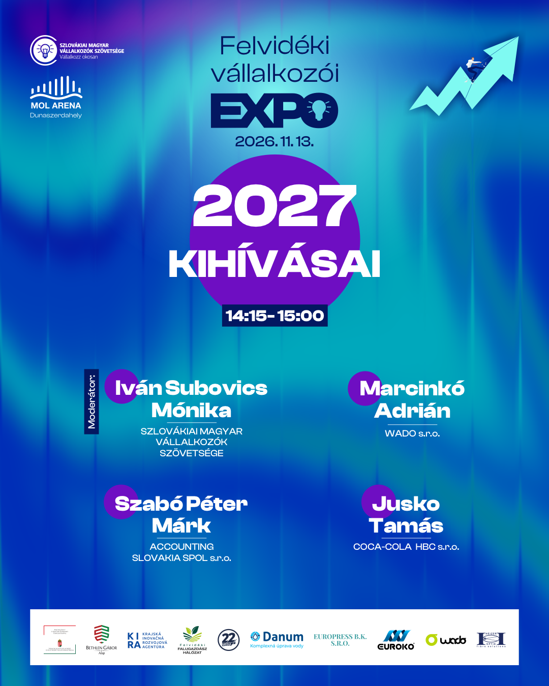 2027 kihívásai — 14:15–15:00, Marcinkó Adrián, Szabó Péter Márk, Jusko Tamás, moderátor Iván Subovics Mónika