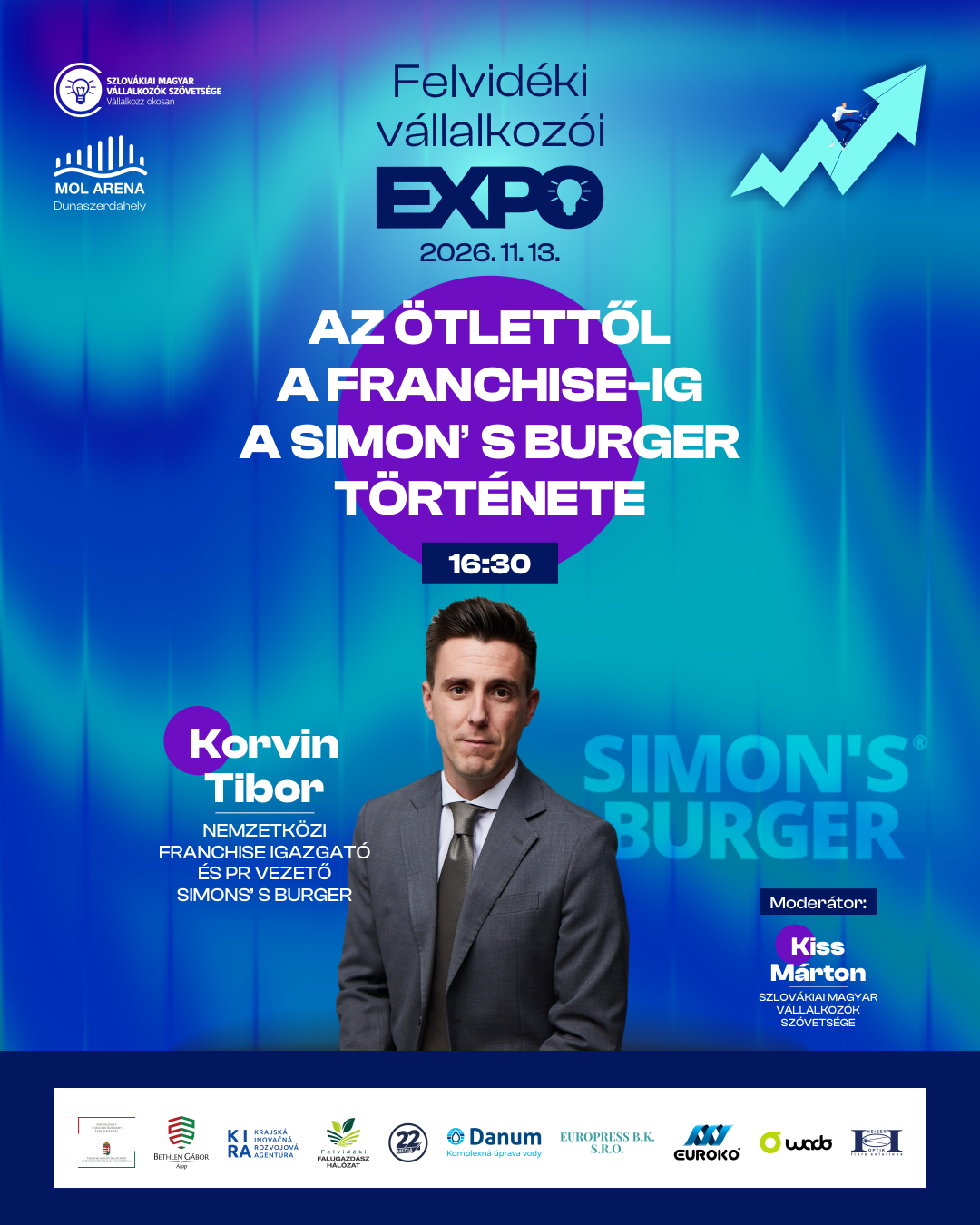 Az ötlettől a franchise-ig — a Simon's Burger története — 16:30, Korvin Tibor, moderátor Kiss Márton